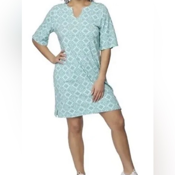 Hang Ten Women's Floral Print UPF 50 Moisture Wicking Soft Cotton Blend Mini Sun Dress Blue Xl